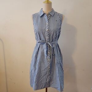 Tommy Hilfiger Blue Checkered Belted Midi Dress